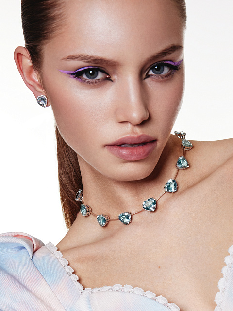 Серьги-гвоздики из белого золота с аквамаринами огранки «сердце» и бриллиантами круглой огранки, 3 Серьги-гвоздики из белого золота с аквамаринами огранки «сердце» и бриллиантами круглой огранки, 3