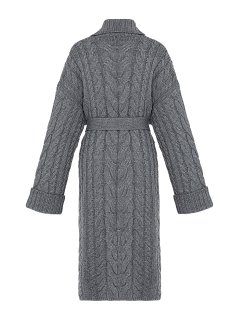 Темно-серое вязаное пальто из кашемира и шерсти мериноса с косами, 2