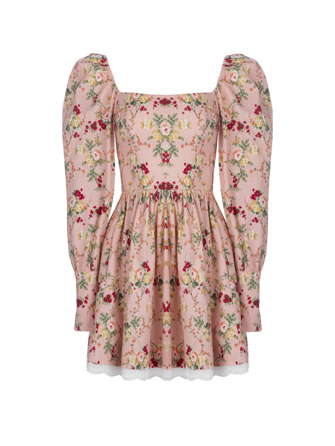 Розовое платье из льна с цветочным принтом, 1