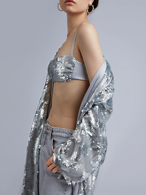 Серебристая накидка-кимоно в пайетках, 7