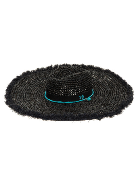 Черная соломенная шляпа с бирюзой и вышивкой на ленте, 1