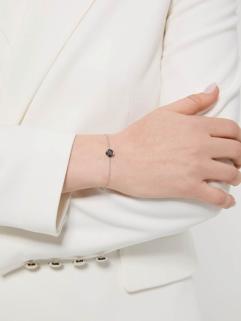 Браслет из белого золота с розой из черного резного перламутра, 2 Браслет из белого золота с розой из черного резного перламутра, 2