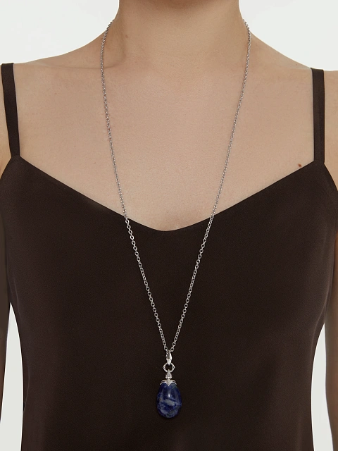 Колье из серебра с кулоном из содалита и фианитами, 2 Колье из серебра с кулоном из содалита и фианитами, 2