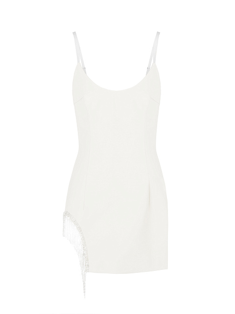 Белое платье-мини с вырезом и бахромой из страз, 1