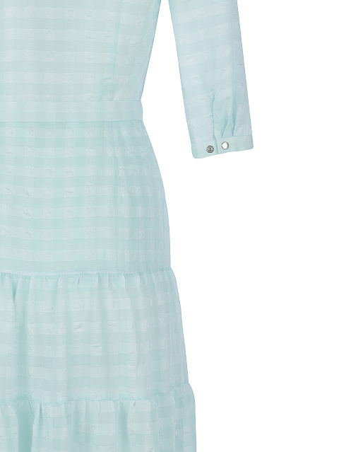 Бирюзовое платье-макси из тонкого шифона в клетку, 4