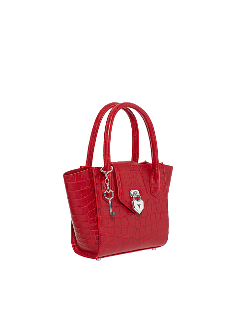 Красная сумка из крокодиловой кожи с замком в виде сердца, 3