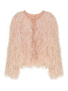 Жакет укороченный из розово-бежевых перьев, техника зиг-заг, кристаллы
