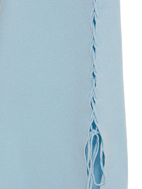 Голубое трикотажное платье-миди с вырезами и шнуровкой, 4