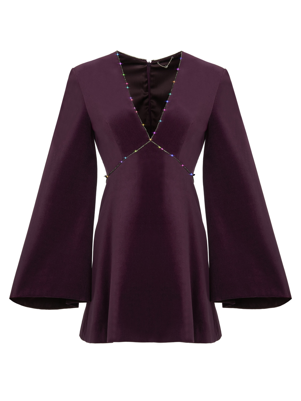 Платье-мини из фиолетового бархата с V-образным вырезом, 1