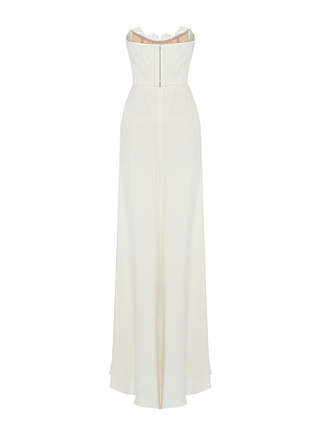 Белое платье-макси из шелка с кружевом, 2