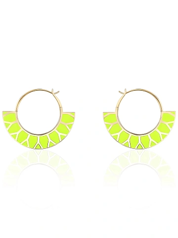 Фигурные хупсы из желтого золота с эмалью Lime Color, 1