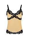 Топ из желтого бархата, отделка черным кружевом по низу и чашкам