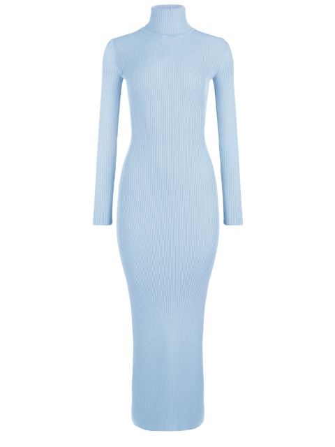 Голубое трикотажное платье-макси, 1