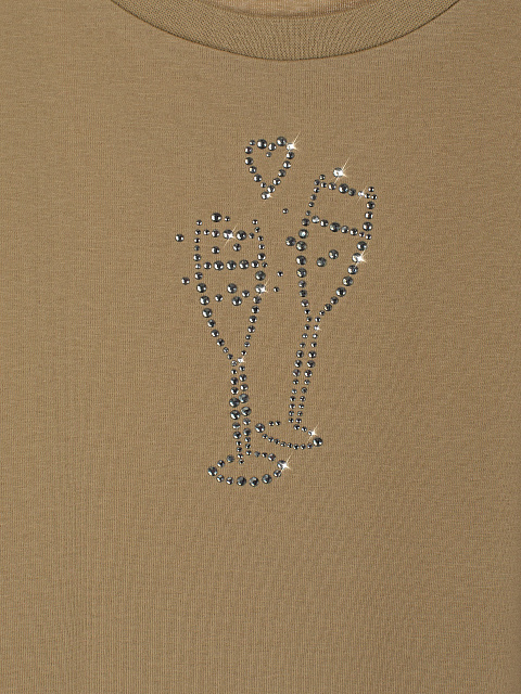 Коричневая хлопковая футболка со стразами, 3