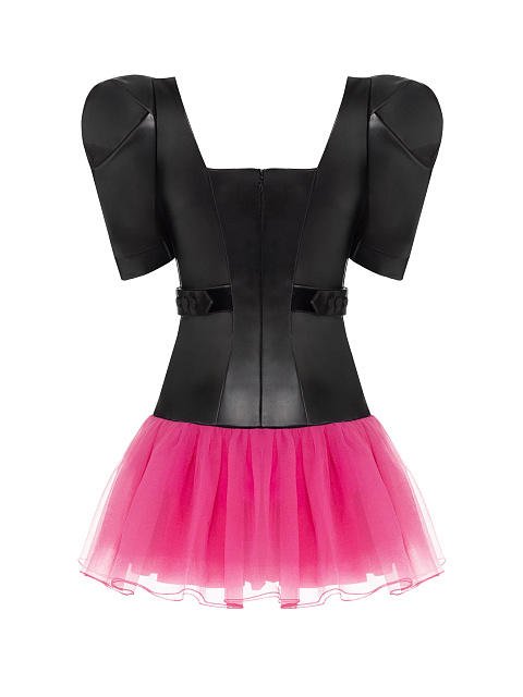 Черное платье-мини из эко-кожи, 2