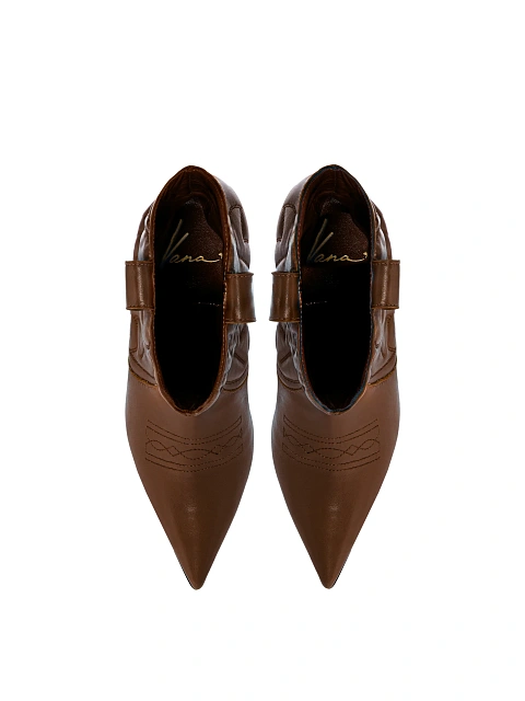 Коричневые кожаные казаки на каблуке, 4