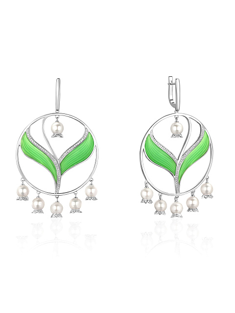 Хупсы из белого золота с жемчугом и бриллиантами, 1 Хупсы из белого золота с жемчугом и бриллиантами, 1