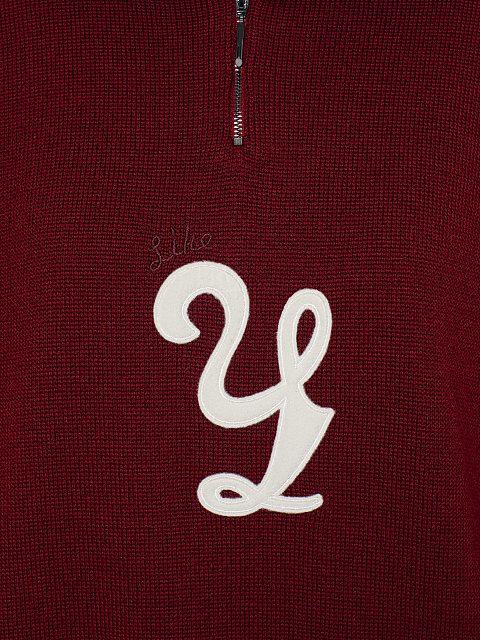 Бордовый вязаный пуловер с молнией, 3