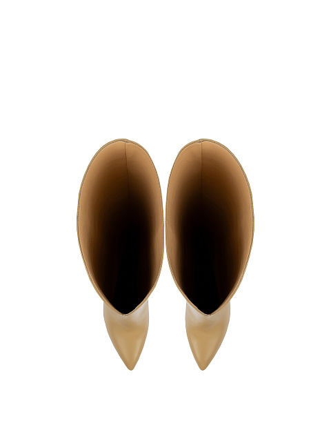 Бежевые кожаные сапоги на высоком каблуке, 4 Бежевые кожаные сапоги на высоком каблуке, 4