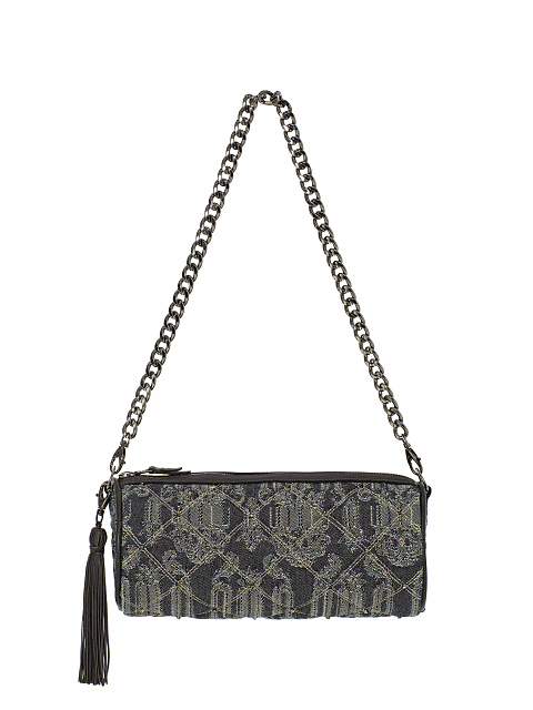 Серая сумка-тубус из денима с золотым узором и вышивкой, 1 Серая сумка-тубус из денима с золотым узором и вышивкой, 1