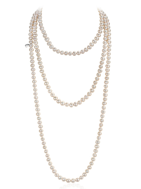 Колье из серебра с бусинами из белого жемчуга, 150 см, 1 Колье из серебра с бусинами из белого жемчуга, 150 см, 1