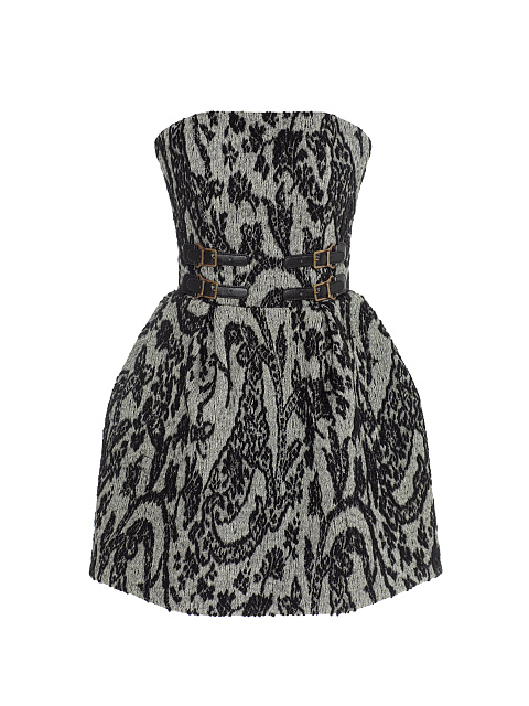 Черно-серое платье-мини с узором, 1