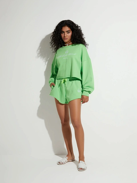 Салатовый костюм из футера с шортами, 8