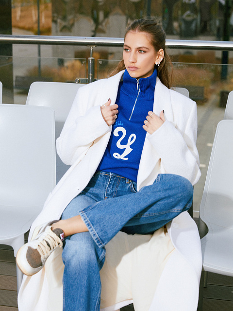 Синий вязаный пуловер с молнией, 5 Синий вязаный пуловер с молнией, 5