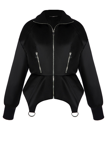 Черный бомбер из шелка с фигурным низом, 1