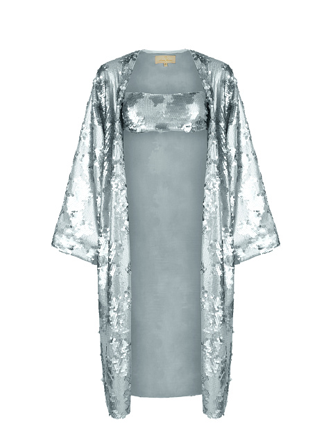 Серебристая накидка-кимоно в пайетках, 4