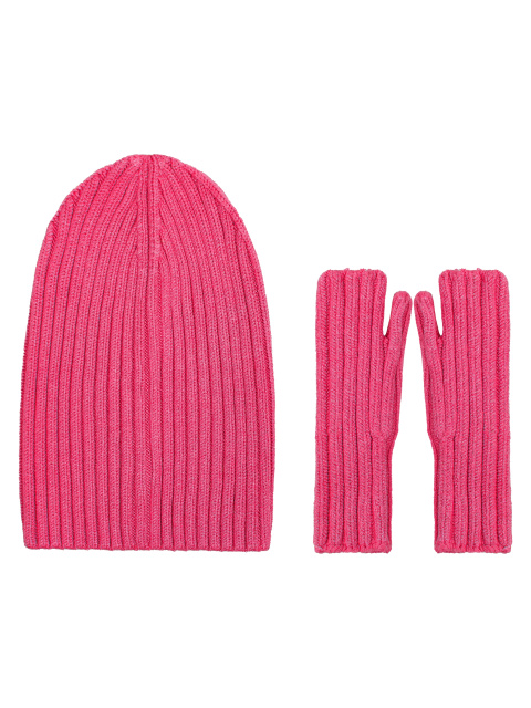 Розовый комплект из шапки и митенок, 1