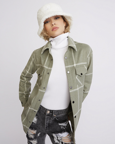 Белая панама из эко-меха с вышивкой LY, 7