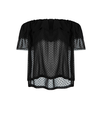 Черный шифоновый топ с открытыми плечами, 1