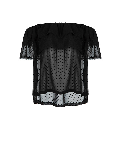 Черный шифоновый топ с открытыми плечами, 1 Черный шифоновый топ с открытыми плечами, 1