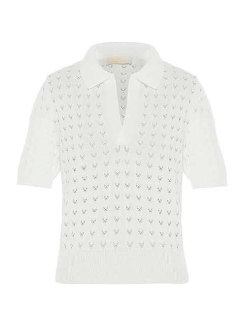 Белый вязаный комплект из поло и шорт, 4 Белый вязаный комплект из поло и шорт, 4