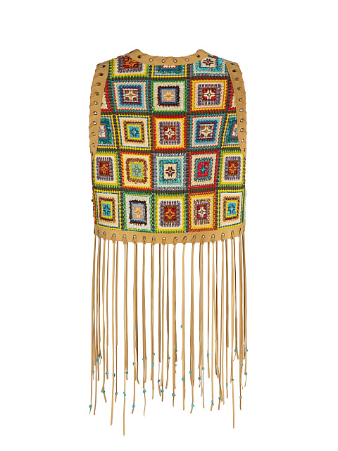 Коричневый жилет из замши с вышивкой и бахромой, 2