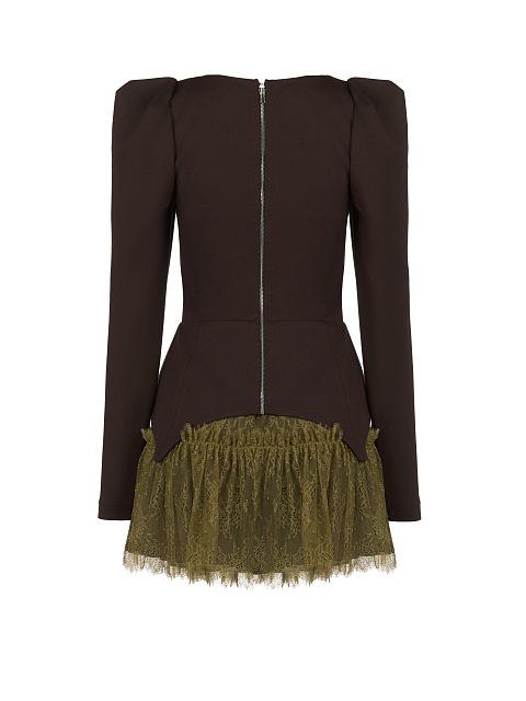 Коричнево-зеленый комплект из топа и кружевной юбки, 2
