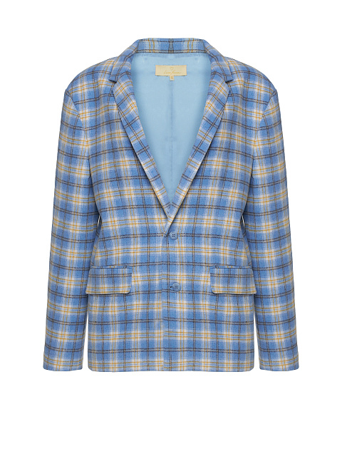Голубой объемный жакет в желтую клетку, 1
