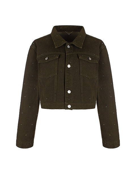 Джинсовая куртка цвета хаки со стразами, 1