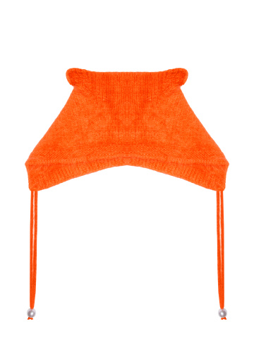 Оранжевая шапка с ушками из ангоры, 1