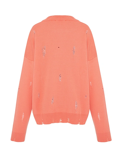 Коралловый свитер из хлопка с принтом и дырками, 2