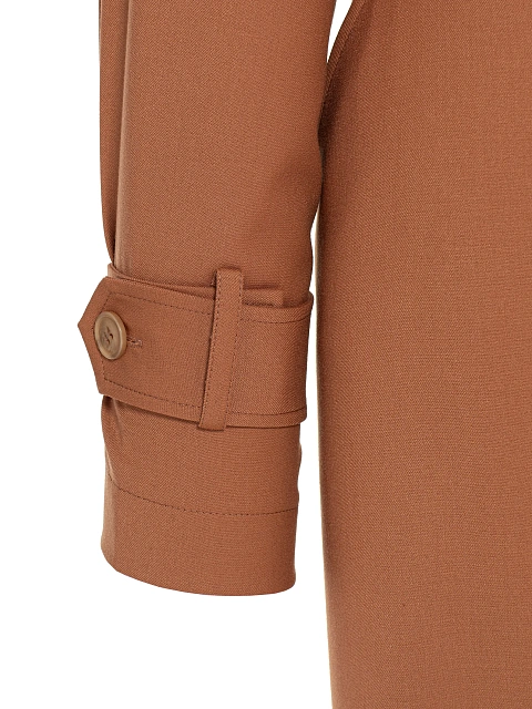 Коричневое платье-миди с карманами и поясом, 4