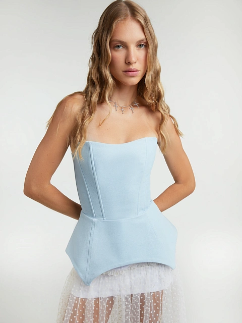 Голубой корсет из денима с баской, 4