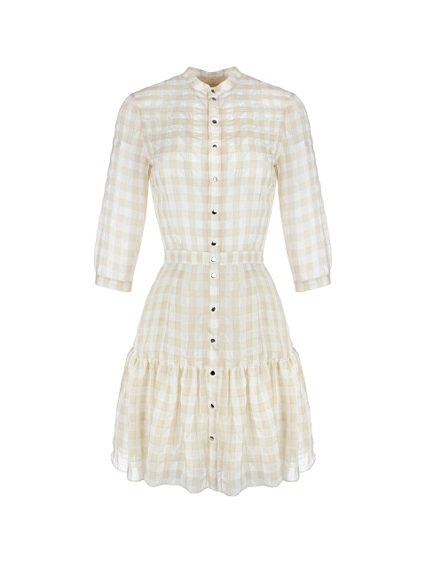 Бежевое шифоновое платье-мини в клетку, 1