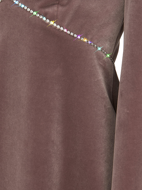 Платье-мини из сиреневого бархата с V-образным вырезом, 3