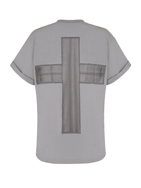 Серая хлопковая футболка с кружевом, 2