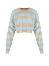 Укороченный хлопковый свитер в бежево-голубую полоску Укороченный хлопковый свитер в бежево-голубую полоску