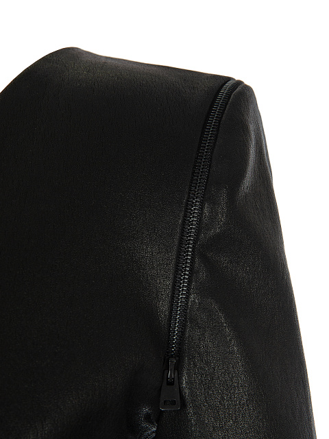 Черное платье-мини из кожи c фигурным вырезом, 3