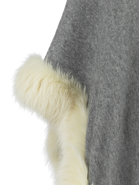 Серое кашемировое пончо с мехом лисы, 3