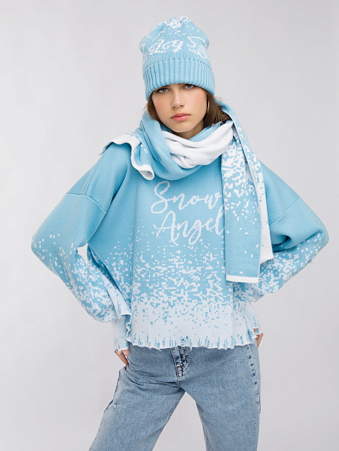 Голубой вязаный шарф "Snow Angel", 3